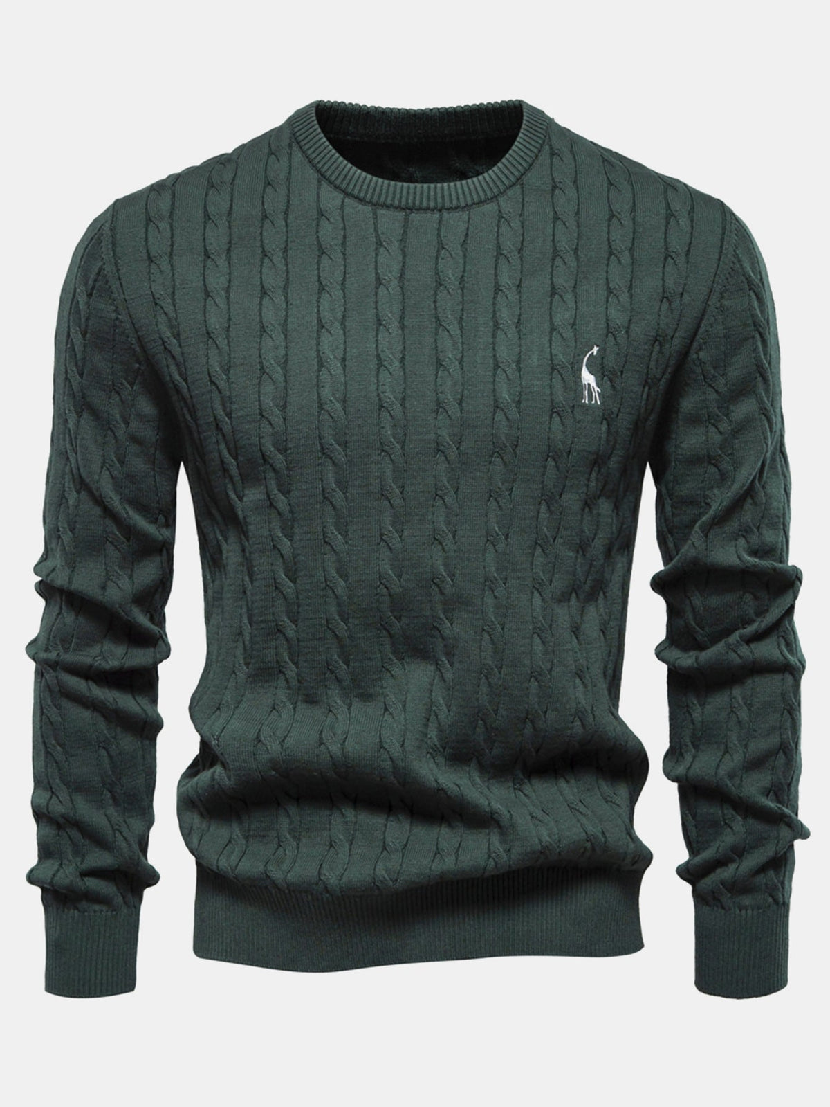 Rhys - Cable Knit Jacquard Sweater with Giraffe Embroidery