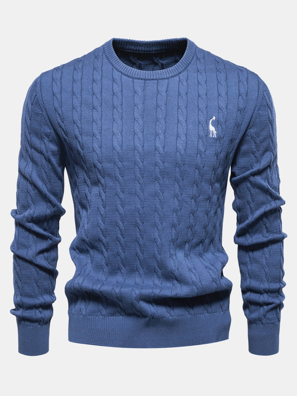 Rhys - Cable Knit Jacquard Sweater with Giraffe Embroidery