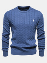 Rhys - Cable Knit Jacquard Sweater with Giraffe Embroidery