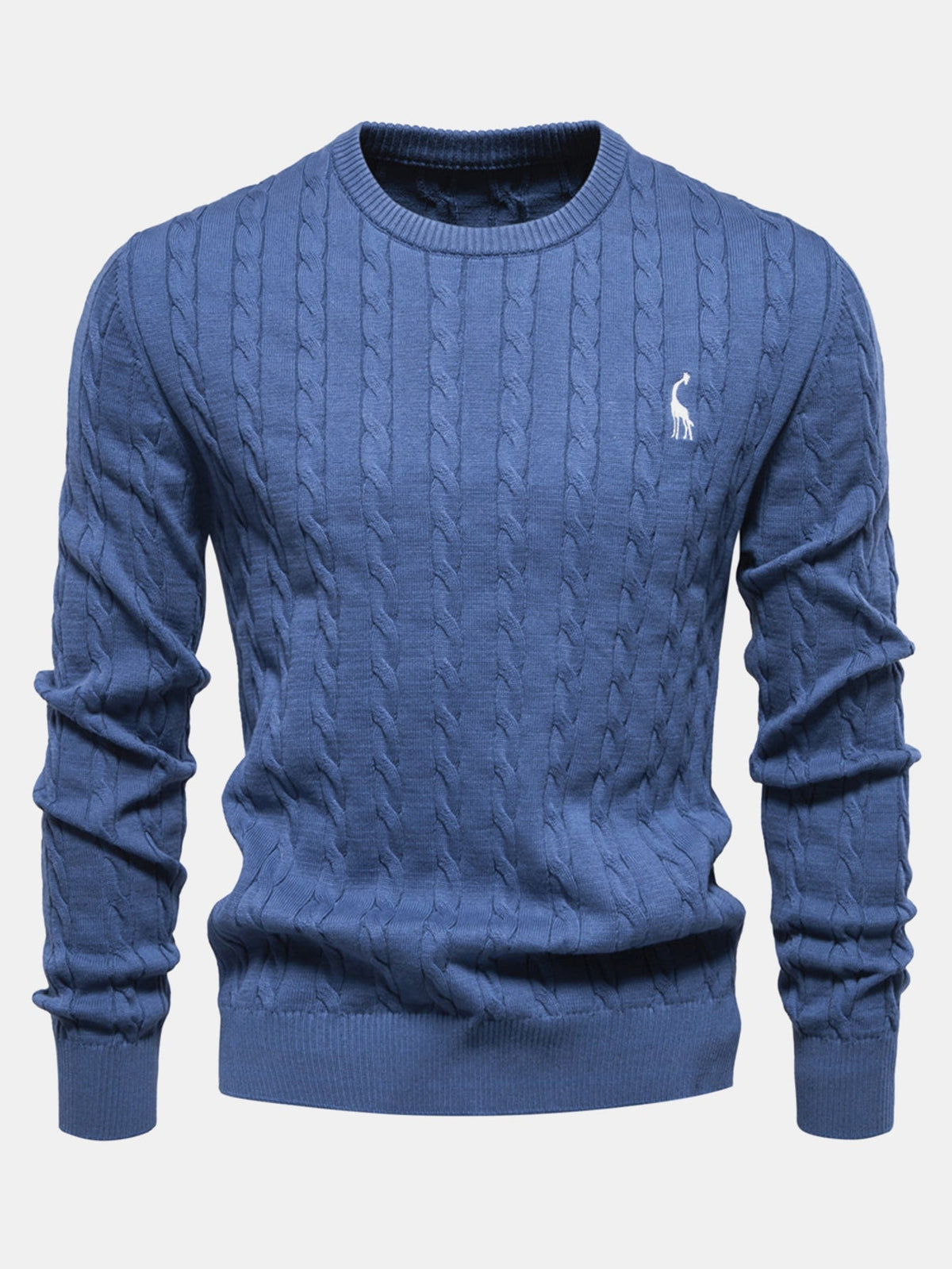 Rhys - Cable Knit Jacquard Sweater with Giraffe Embroidery