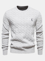 Rhys - Cable Knit Jacquard Sweater with Giraffe Embroidery