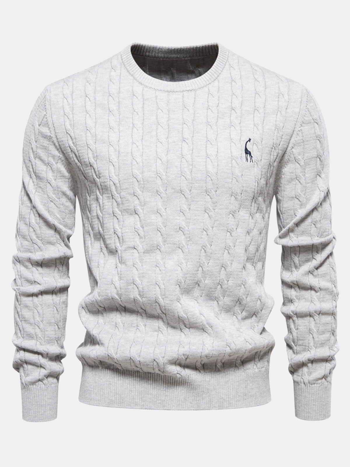 Rhys - Cable Knit Jacquard Sweater with Giraffe Embroidery