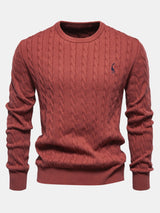 Rhys - Cable Knit Jacquard Sweater with Giraffe Embroidery