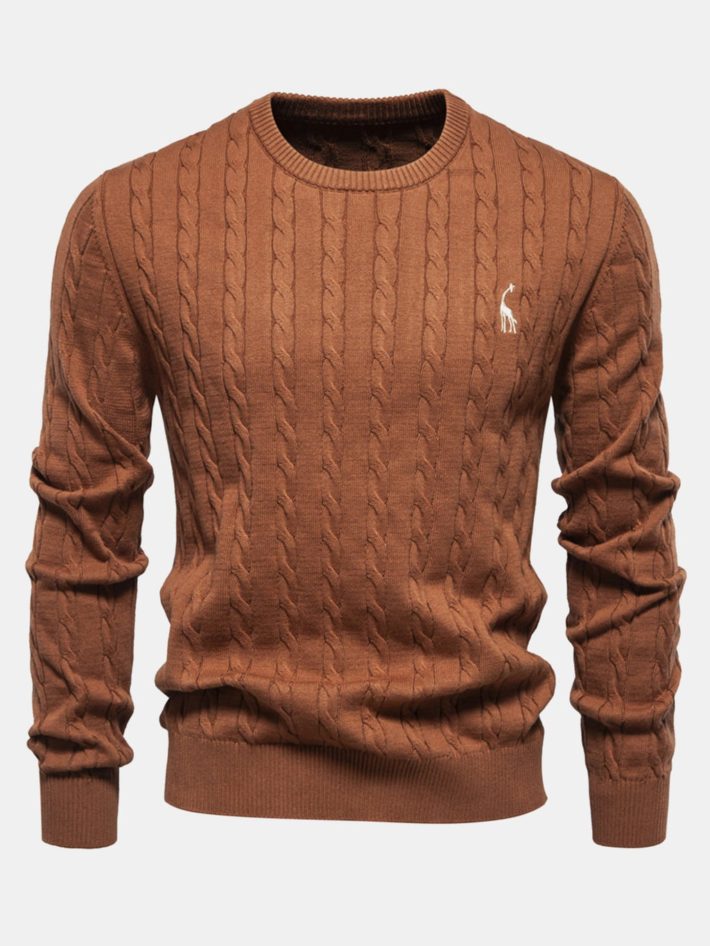 Rhys - Cable Knit Jacquard Sweater with Giraffe Embroidery