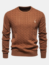 Rhys - Cable Knit Jacquard Sweater with Giraffe Embroidery