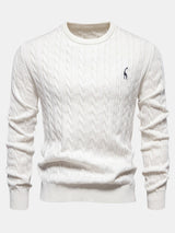 Rhys - Cable Knit Jacquard Sweater with Giraffe Embroidery