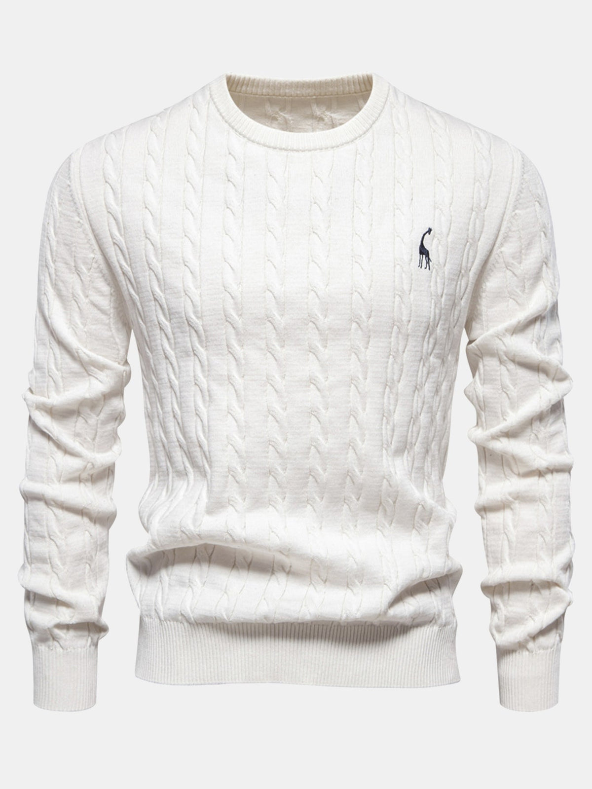 Rhys - Cable Knit Jacquard Sweater with Giraffe Embroidery