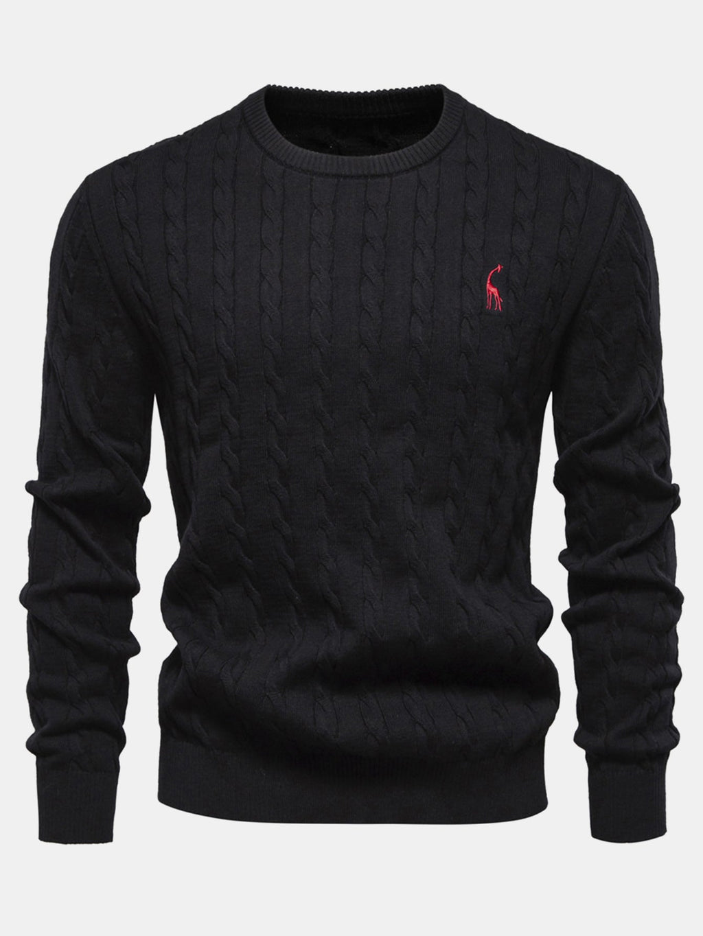 Rhys - Cable Knit Jacquard Sweater with Giraffe Embroidery