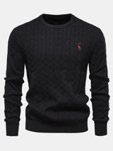 Rhys - Cable Knit Jacquard Sweater with Giraffe Embroidery