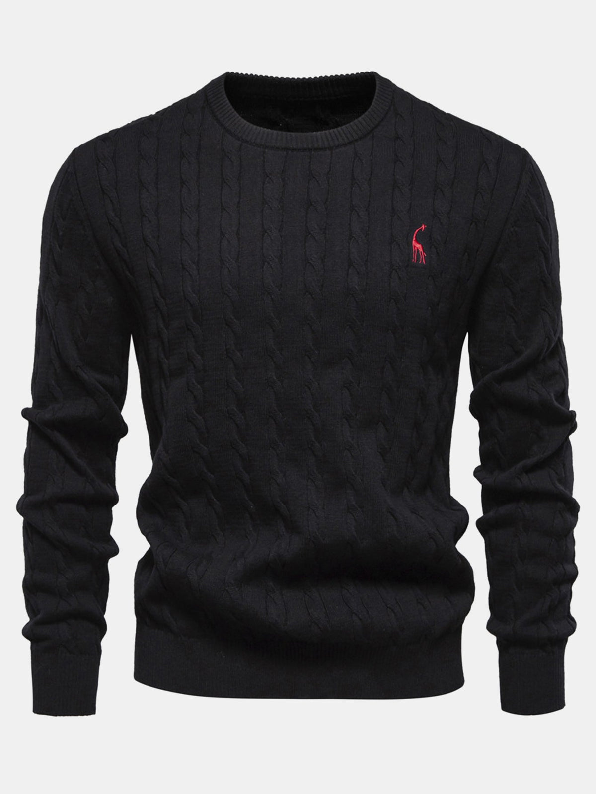 Rhys - Cable Knit Jacquard Sweater with Giraffe Embroidery