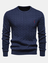 Rhys - Cable Knit Jacquard Sweater with Giraffe Embroidery