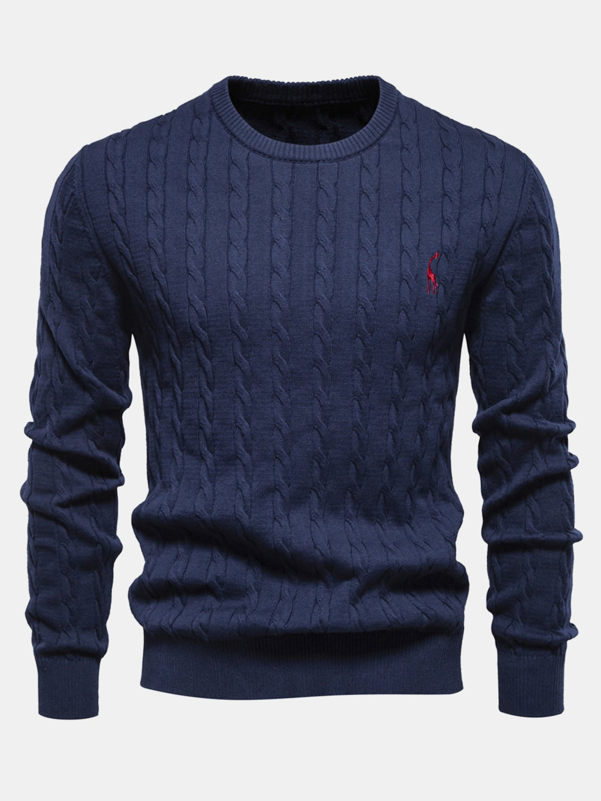 Rhys - Cable Knit Jacquard Sweater with Giraffe Embroidery