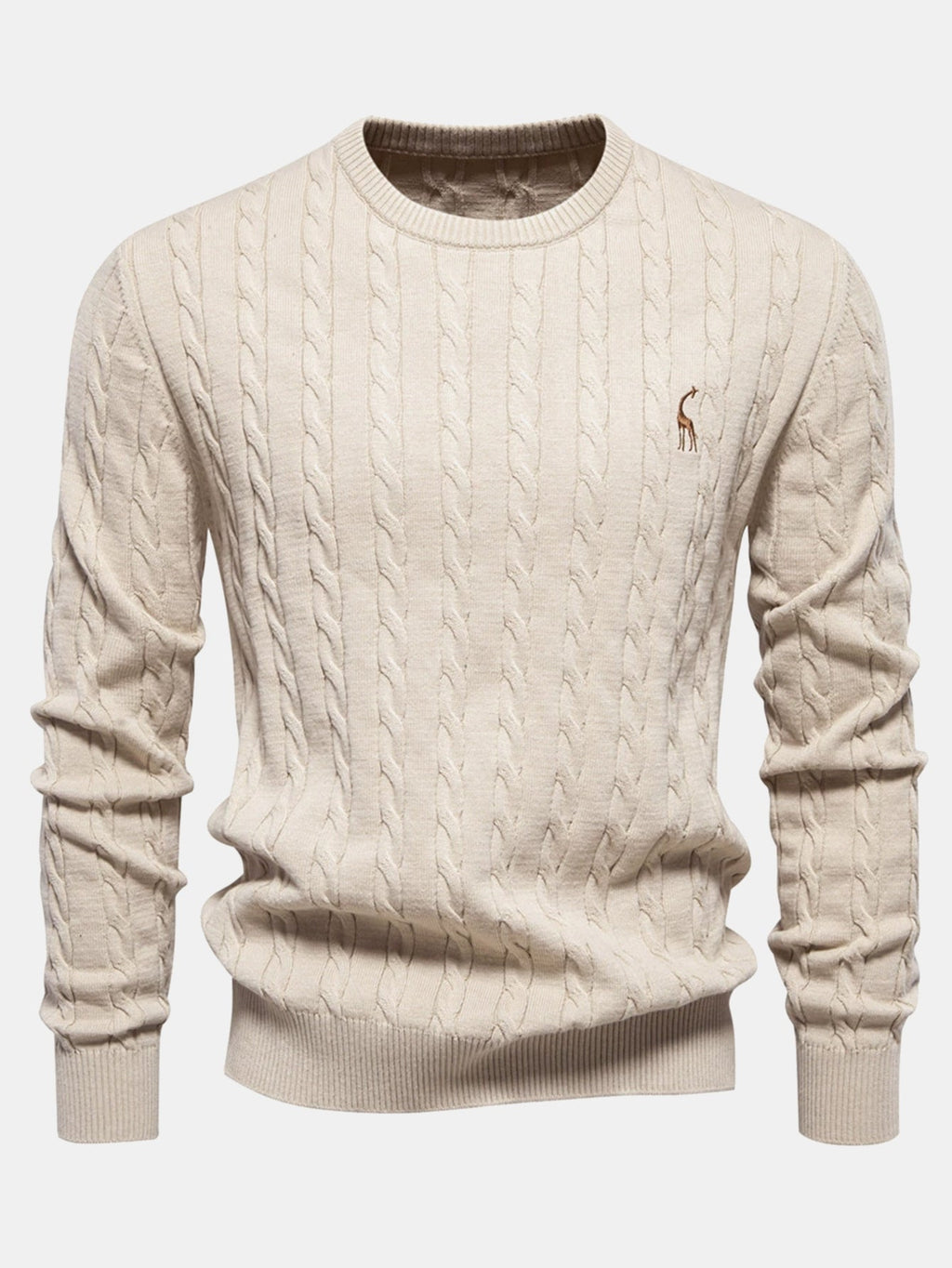 Rhys - Cable Knit Jacquard Sweater with Giraffe Embroidery