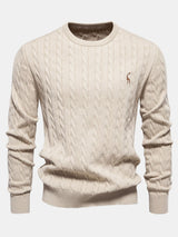 Rhys - Cable Knit Jacquard Sweater with Giraffe Embroidery