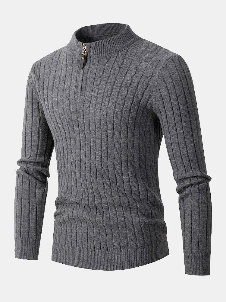 Dawson - Cable Knit Stand Collar Quarter-Zip Sweater
