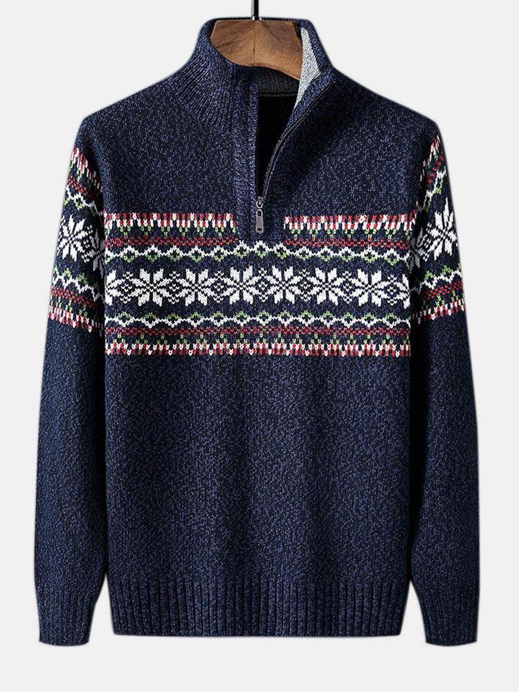 Finn - Geometric Print Half-Zip Christmas Sweater