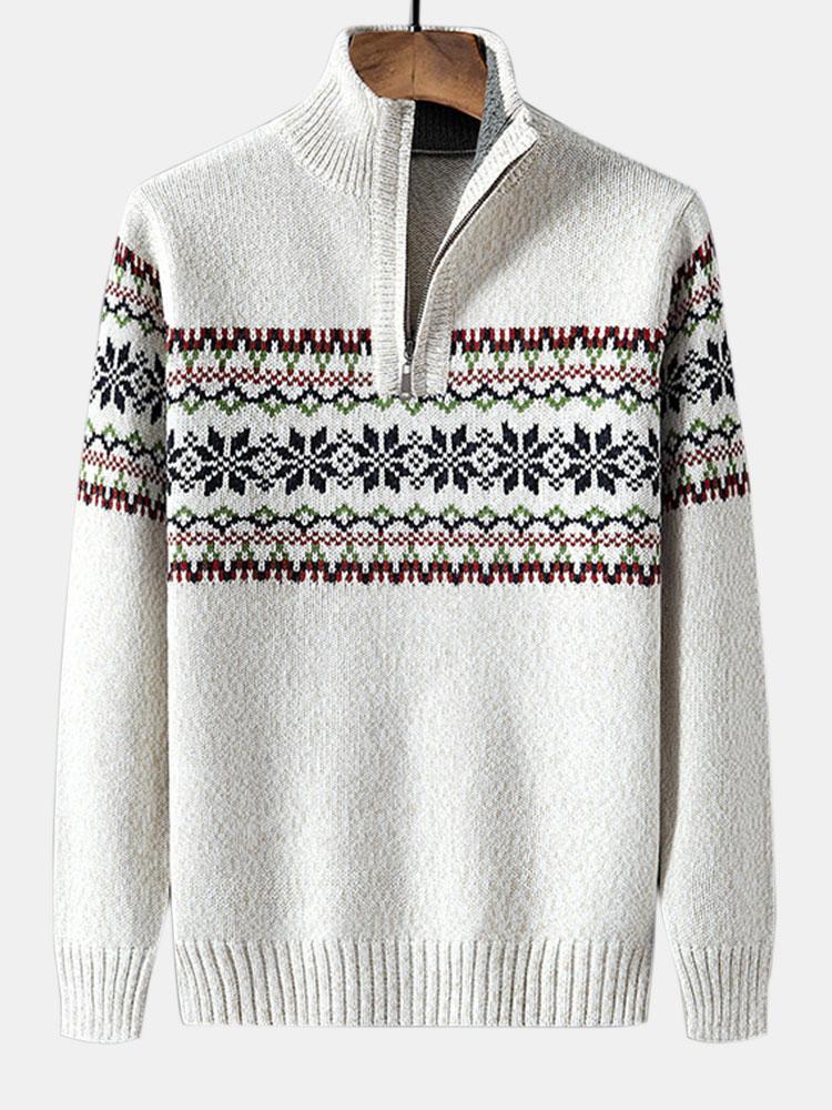 Finn - Geometric Print Half-Zip Christmas Sweater