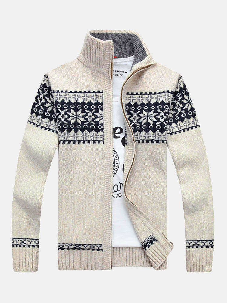 Gage - Geometric Print Zip Christmas Cardigan