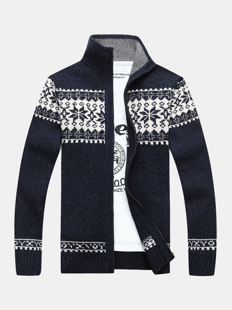 Gage - Geometric Print Zip Christmas Cardigan