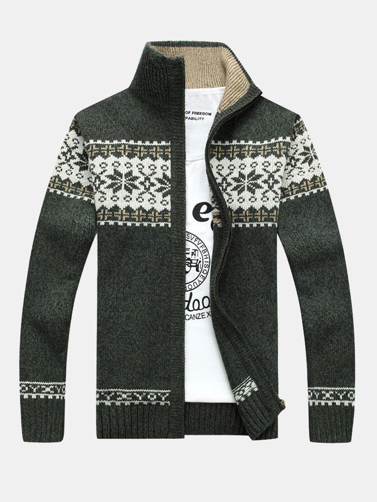 Gage - Geometric Print Zip Christmas Cardigan