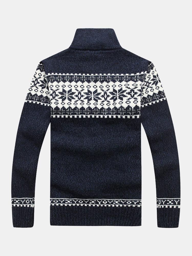 Gage - Geometric Print Zip Christmas Cardigan