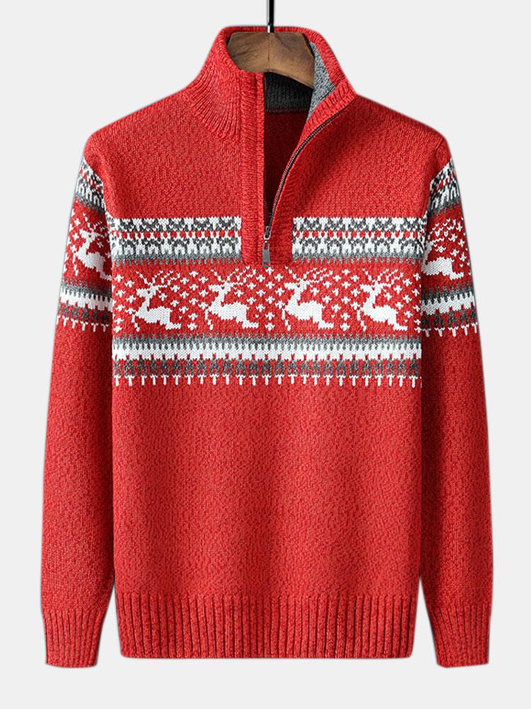 Harrison - Elk Print Half-Zip Christmas Sweater