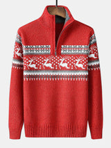 Harrison - Elk Print Half-Zip Christmas Sweater