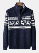 Harrison - Elk Print Half-Zip Christmas Sweater
