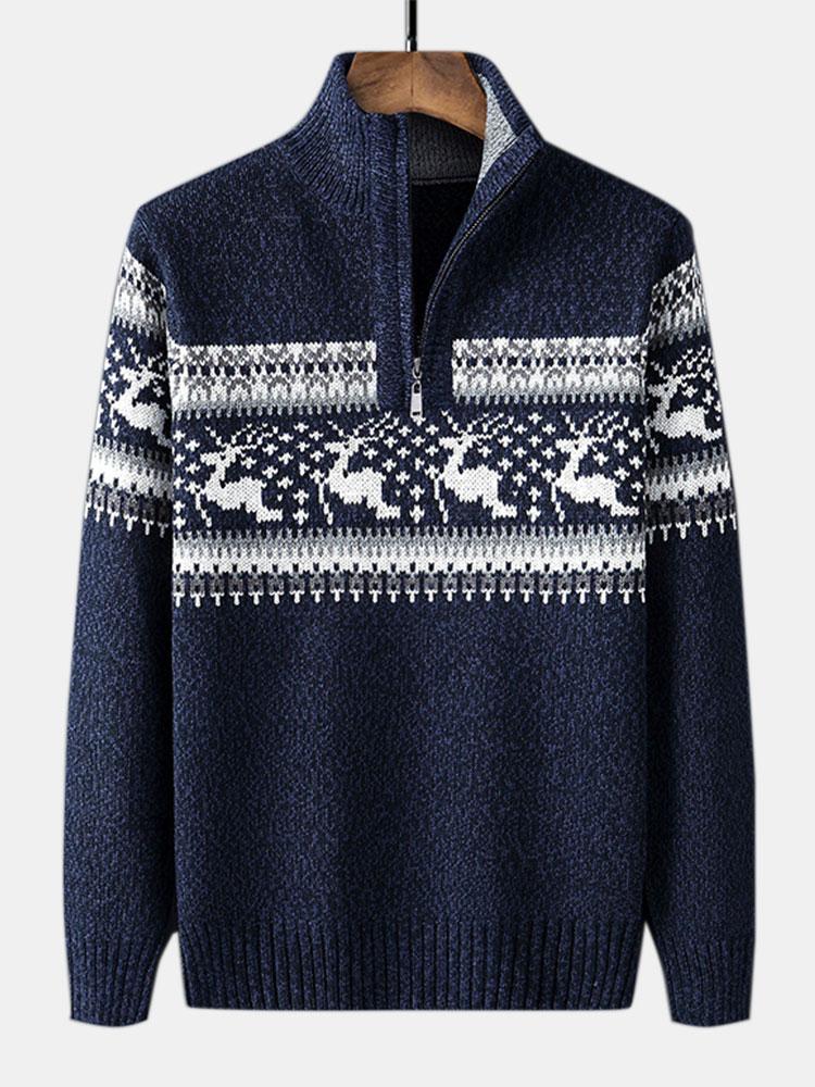 Harrison - Elk Print Half-Zip Christmas Sweater