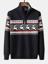 Harrison - Elk Print Half-Zip Christmas Sweater