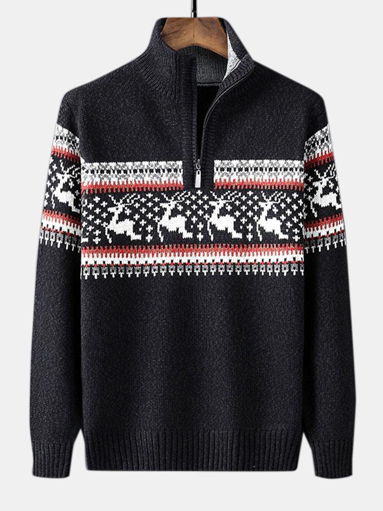 Harrison - Elk Print Half-Zip Christmas Sweater