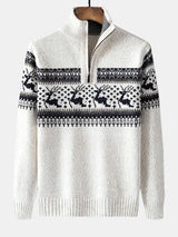 Harrison - Elk Print Half-Zip Christmas Sweater
