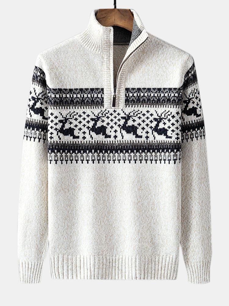 Harrison - Elk Print Half-Zip Christmas Sweater