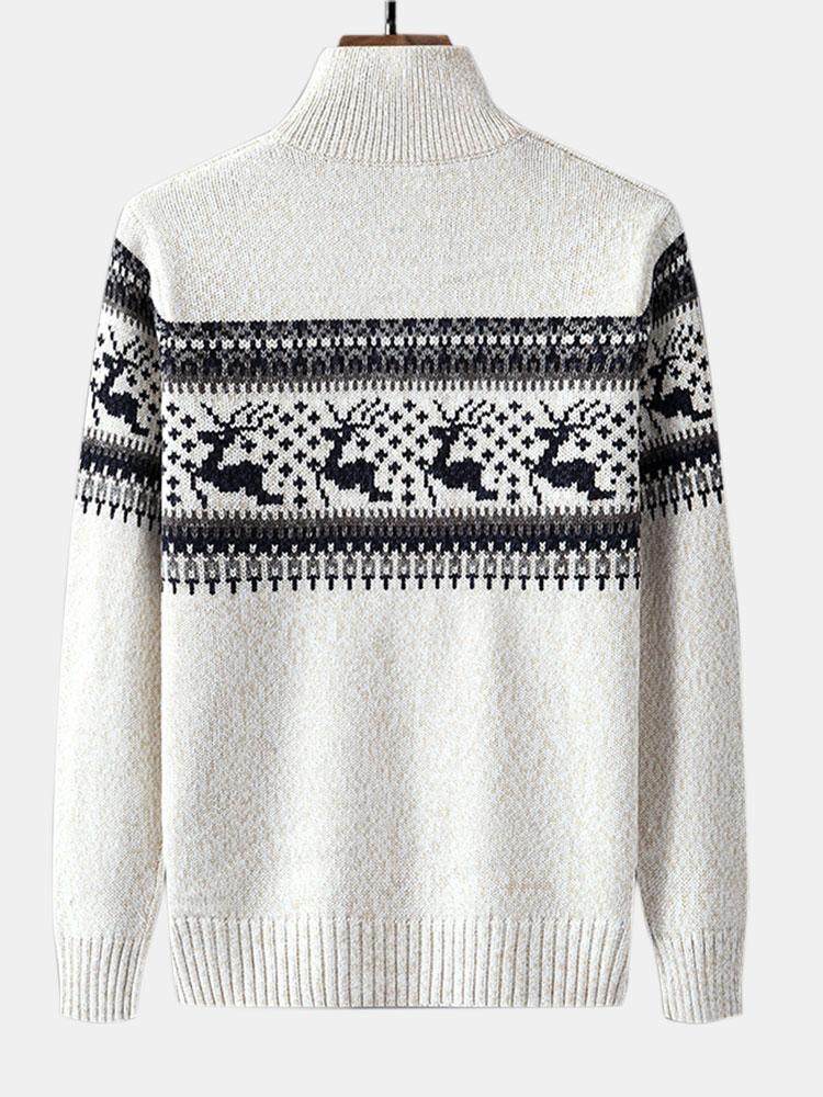 Harrison - Elk Print Half-Zip Christmas Sweater