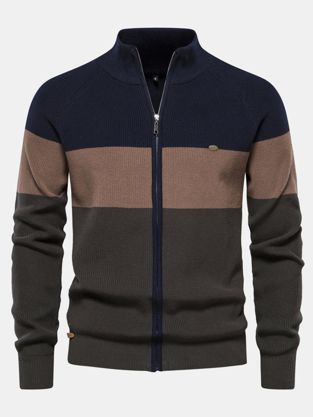 Kai - Colour Block Stand Collar Zip Sweater