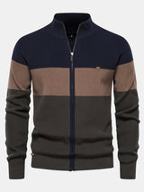 Kai - Colour Block Stand Collar Zip Sweater
