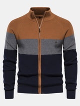 Kai - Colour Block Stand Collar Zip Sweater