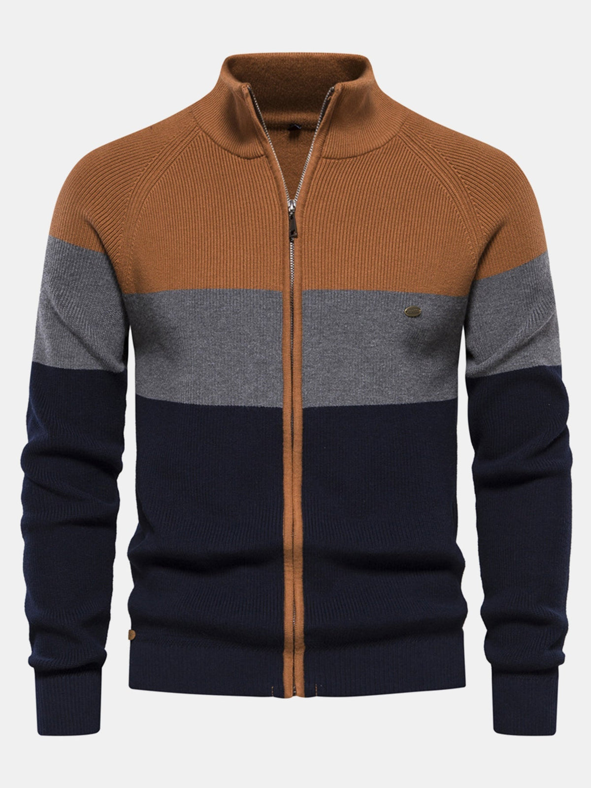 Kai - Colour Block Stand Collar Zip Sweater
