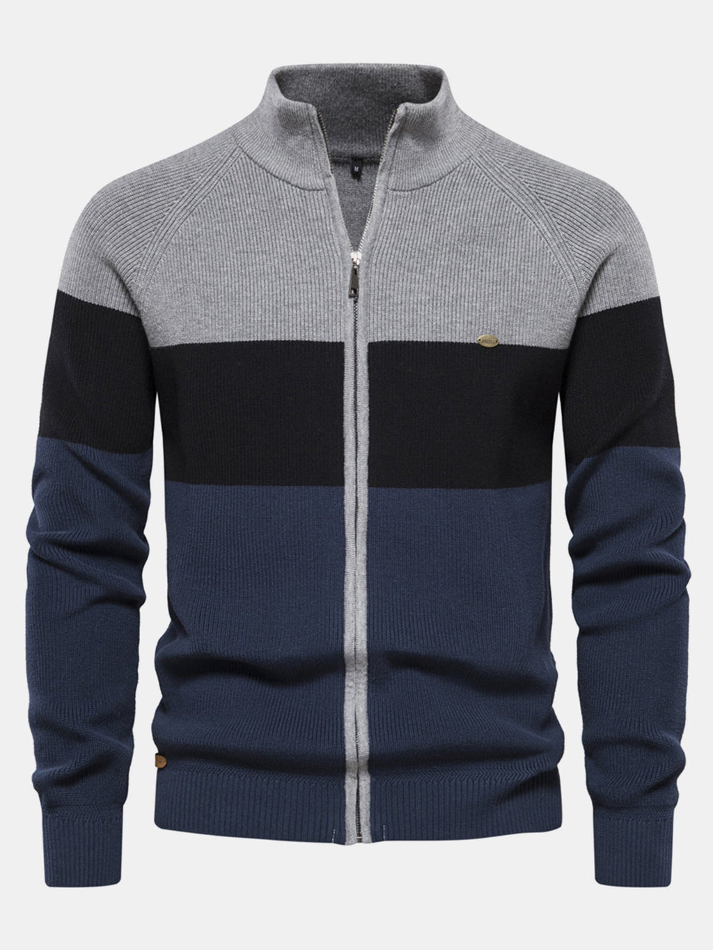 Kai - Colour Block Stand Collar Zip Sweater