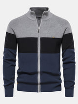Kai - Colour Block Stand Collar Zip Sweater