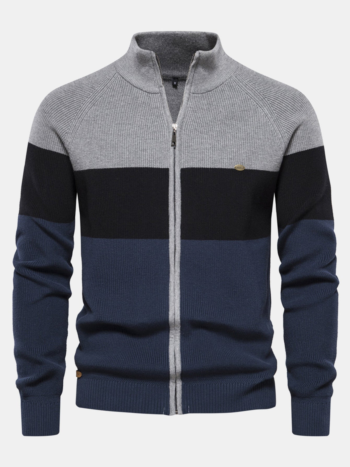 Kai - Colour Block Stand Collar Zip Sweater