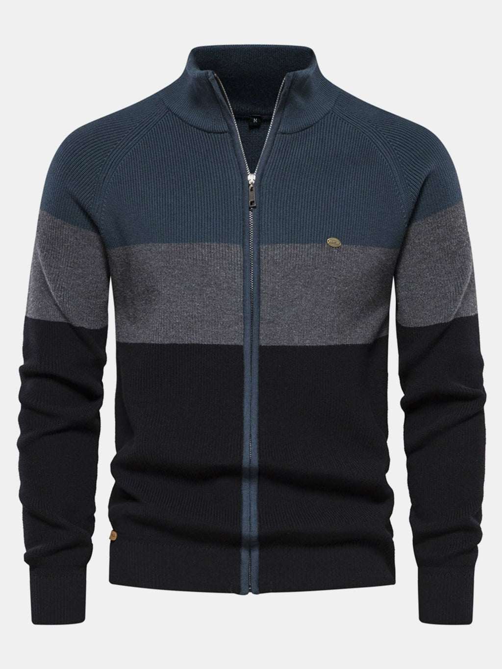 Kai - Colour Block Stand Collar Zip Sweater