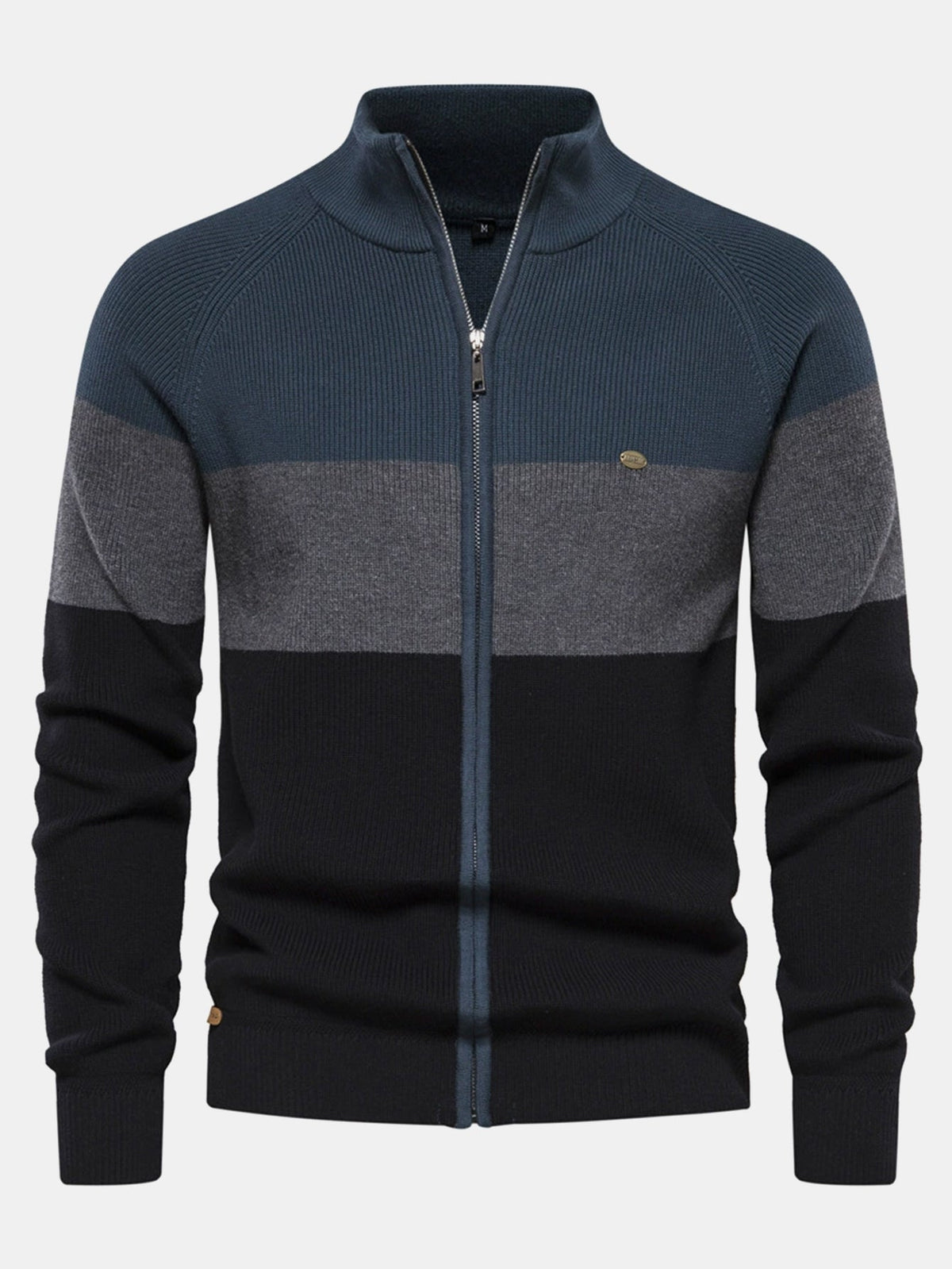 Kai - Colour Block Stand Collar Zip Sweater