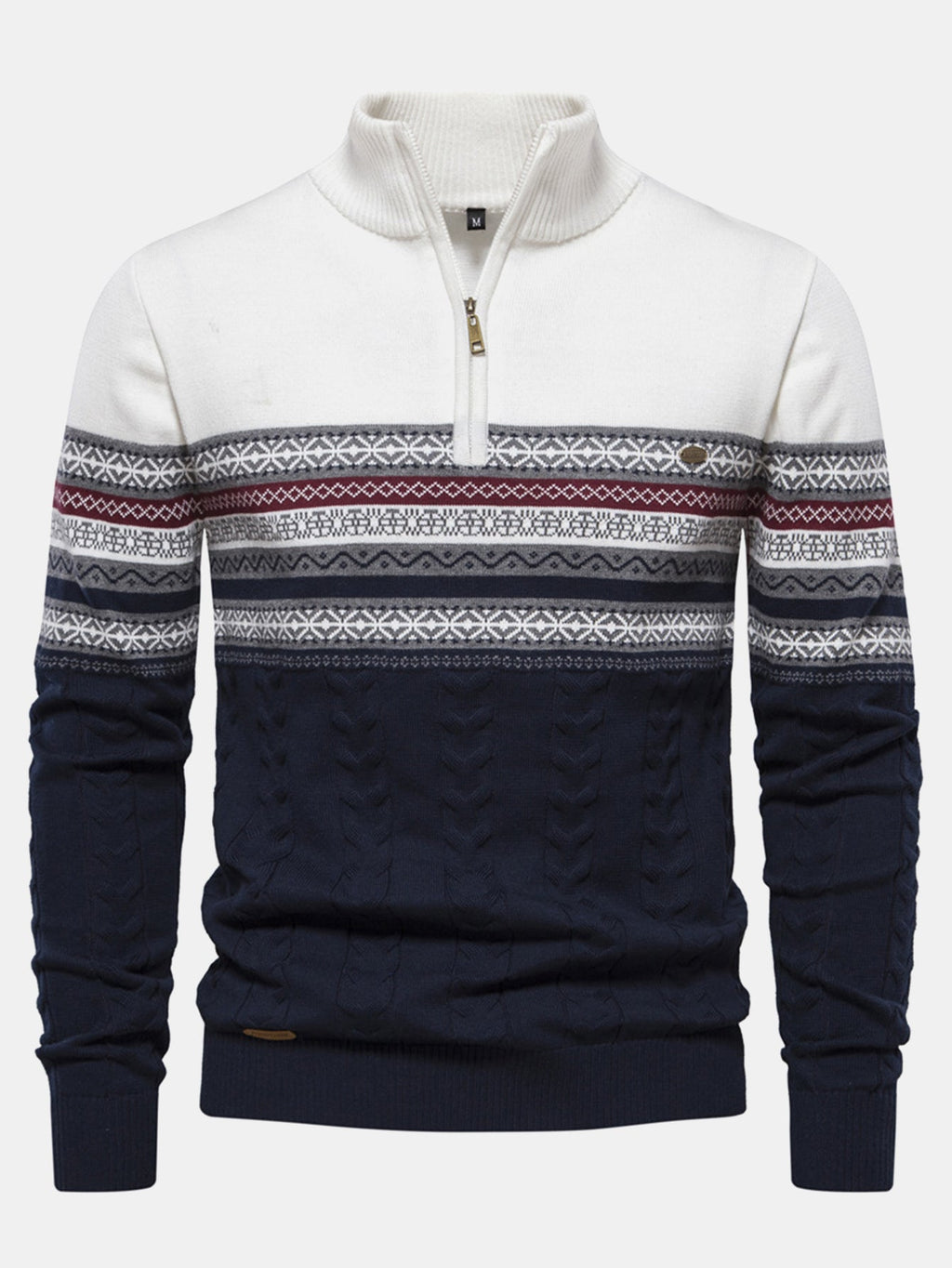 Lincoln - Contrast Pattern Jacquard Quarter-Zip Sweater