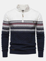 Lincoln - Contrast Pattern Jacquard Quarter-Zip Sweater