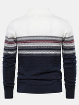 Lincoln - Contrast Pattern Jacquard Quarter-Zip Sweater