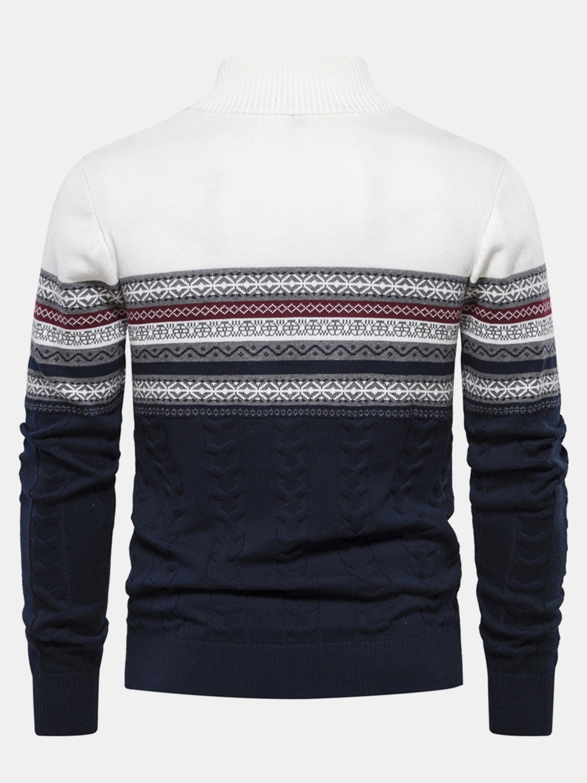 Lincoln - Contrast Pattern Jacquard Quarter-Zip Sweater