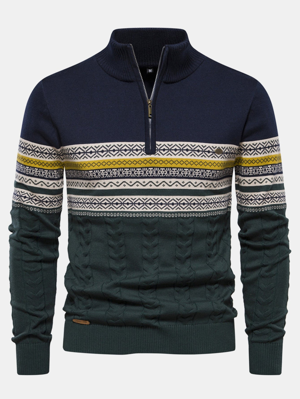 Lincoln - Contrast Pattern Jacquard Quarter-Zip Sweater