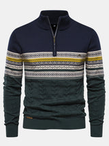 Lincoln - Contrast Pattern Jacquard Quarter-Zip Sweater