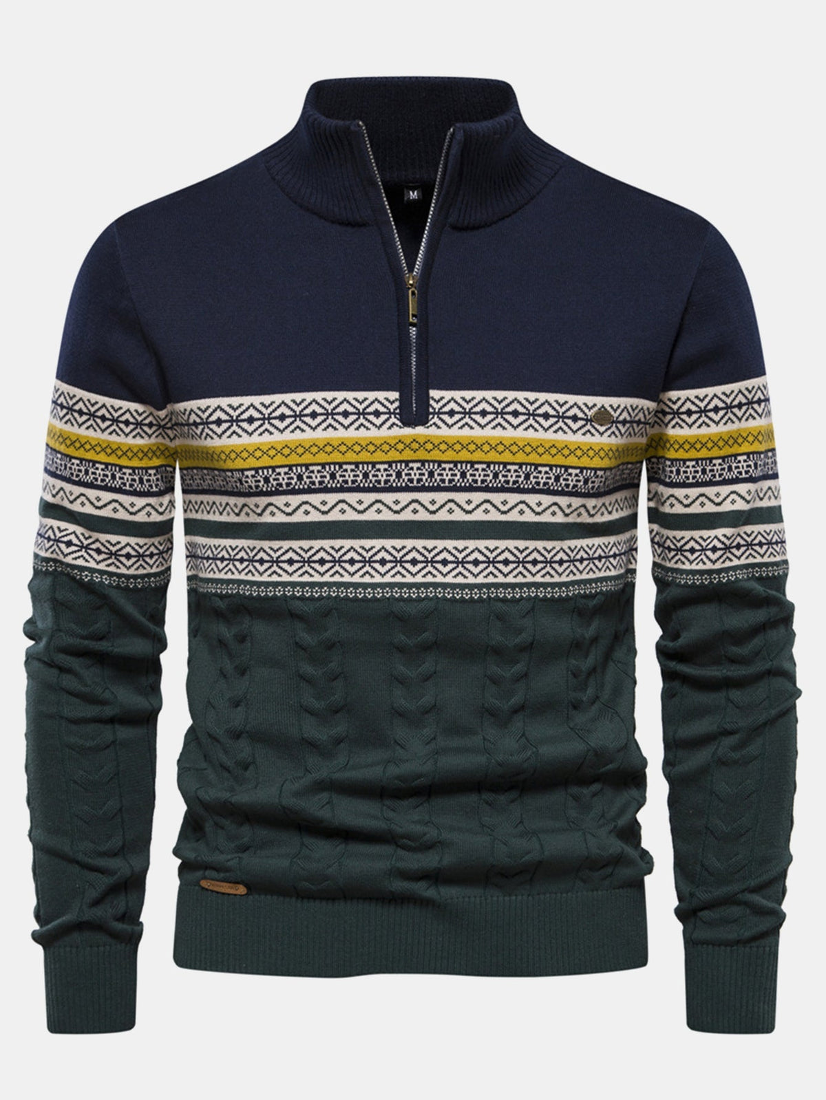 Lincoln - Contrast Pattern Jacquard Quarter-Zip Sweater